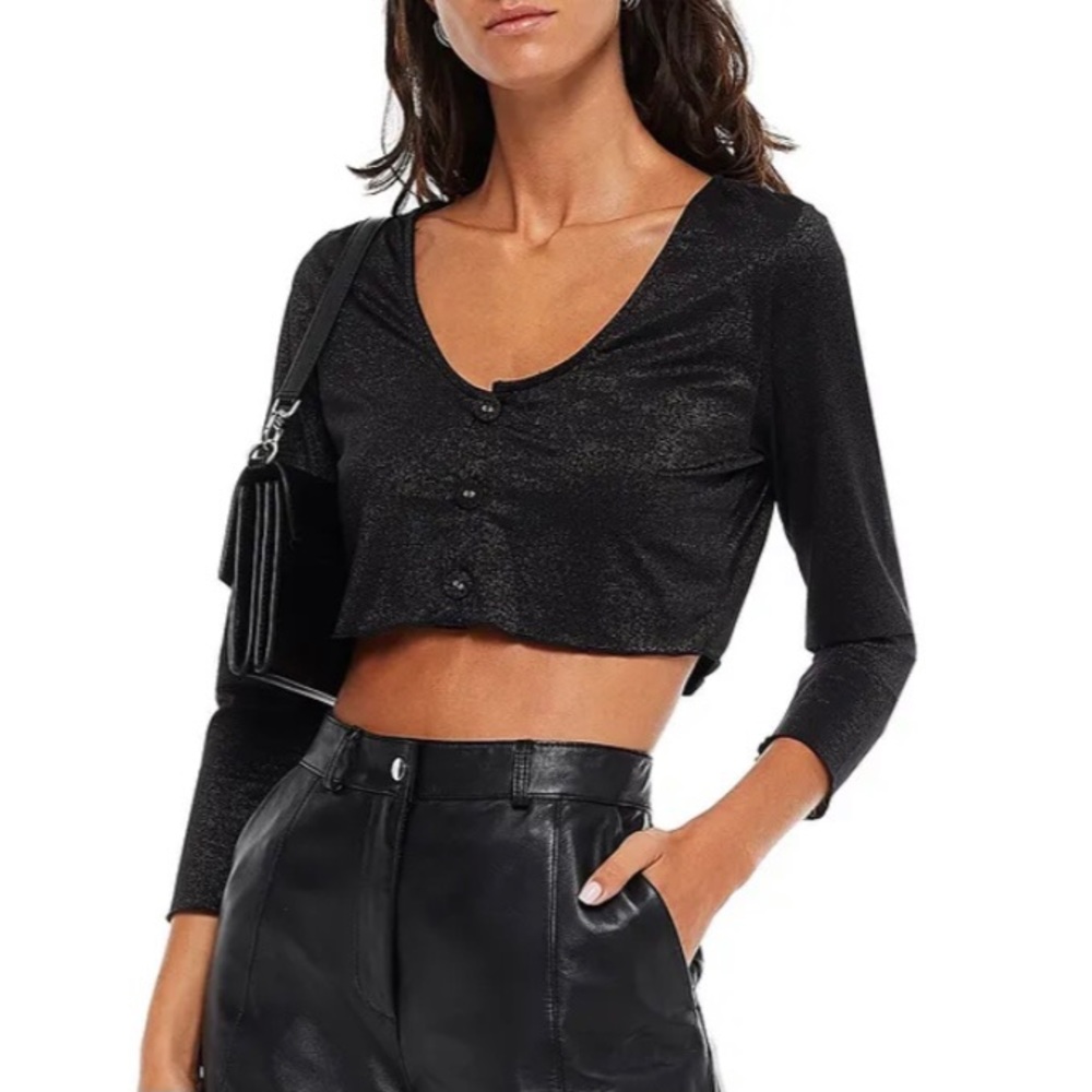 NEW ONIA BLACK METALLIC CROP TOP